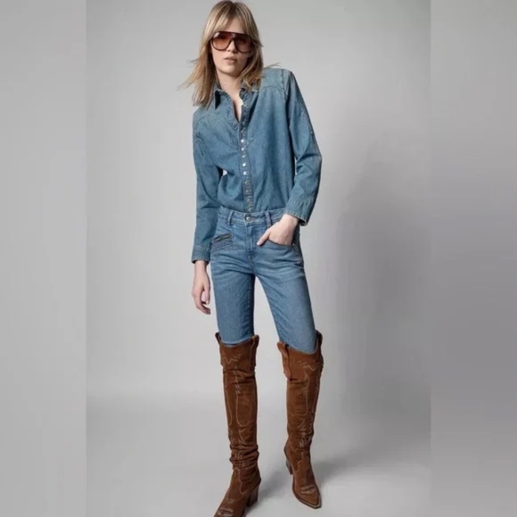 Zadig & Voltaire Thelmus Denim Western Snap Front Shirt XS - Picture 2 of 9